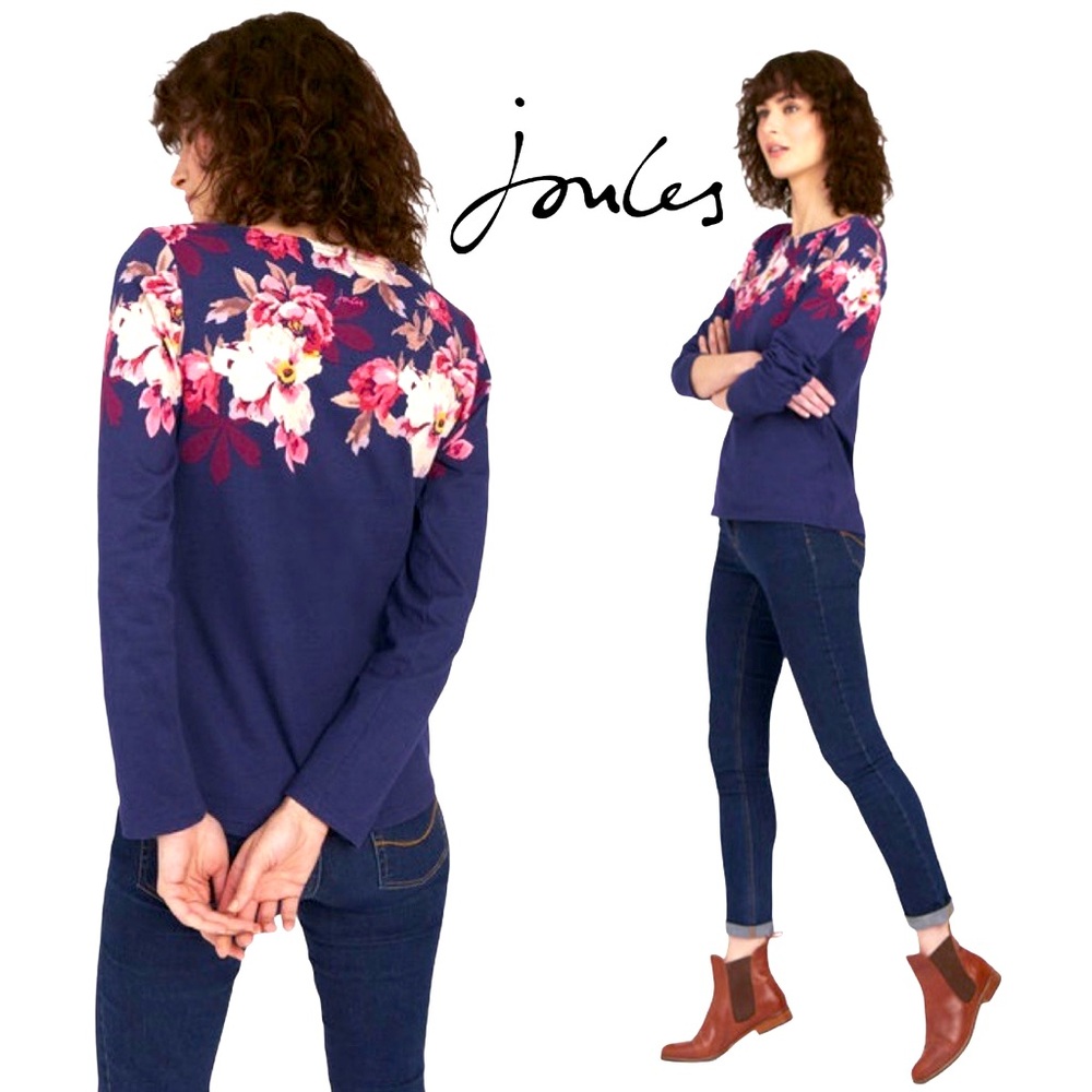 Joules Harbour Print Jersey Top Navy Bicham Border